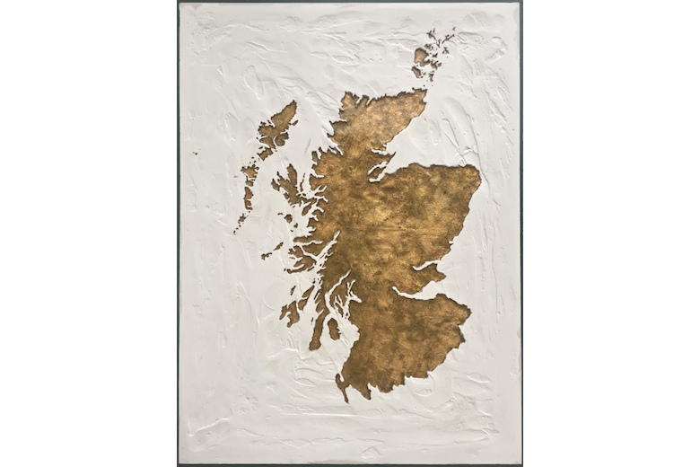 Scotland Map - gold leaf on canvas set in resin and plaster